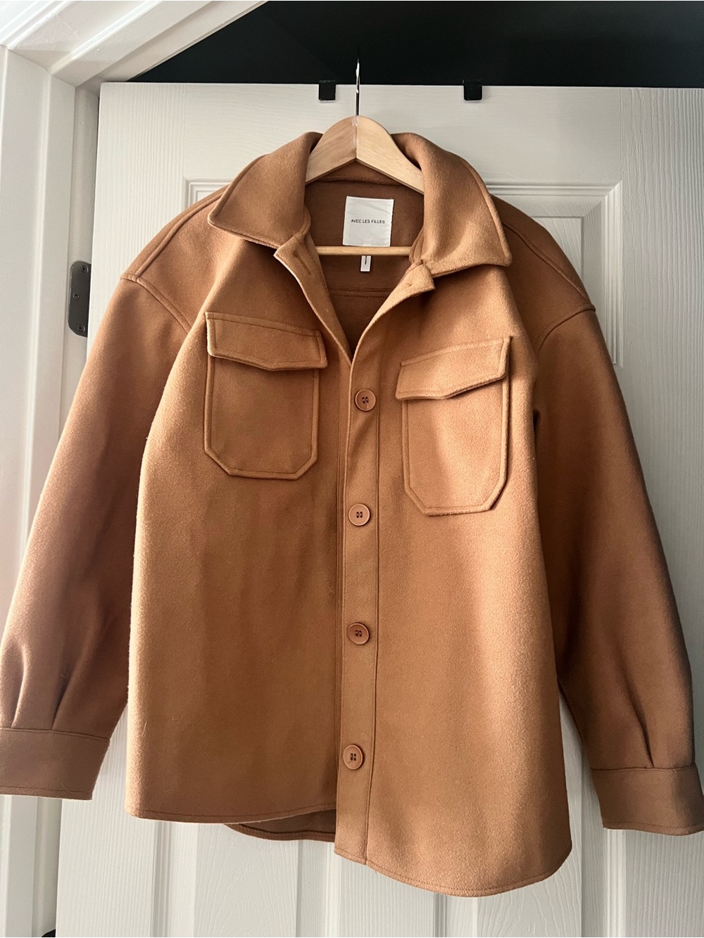 Avec Les Filles Camel Button-Front Shirt Jacket